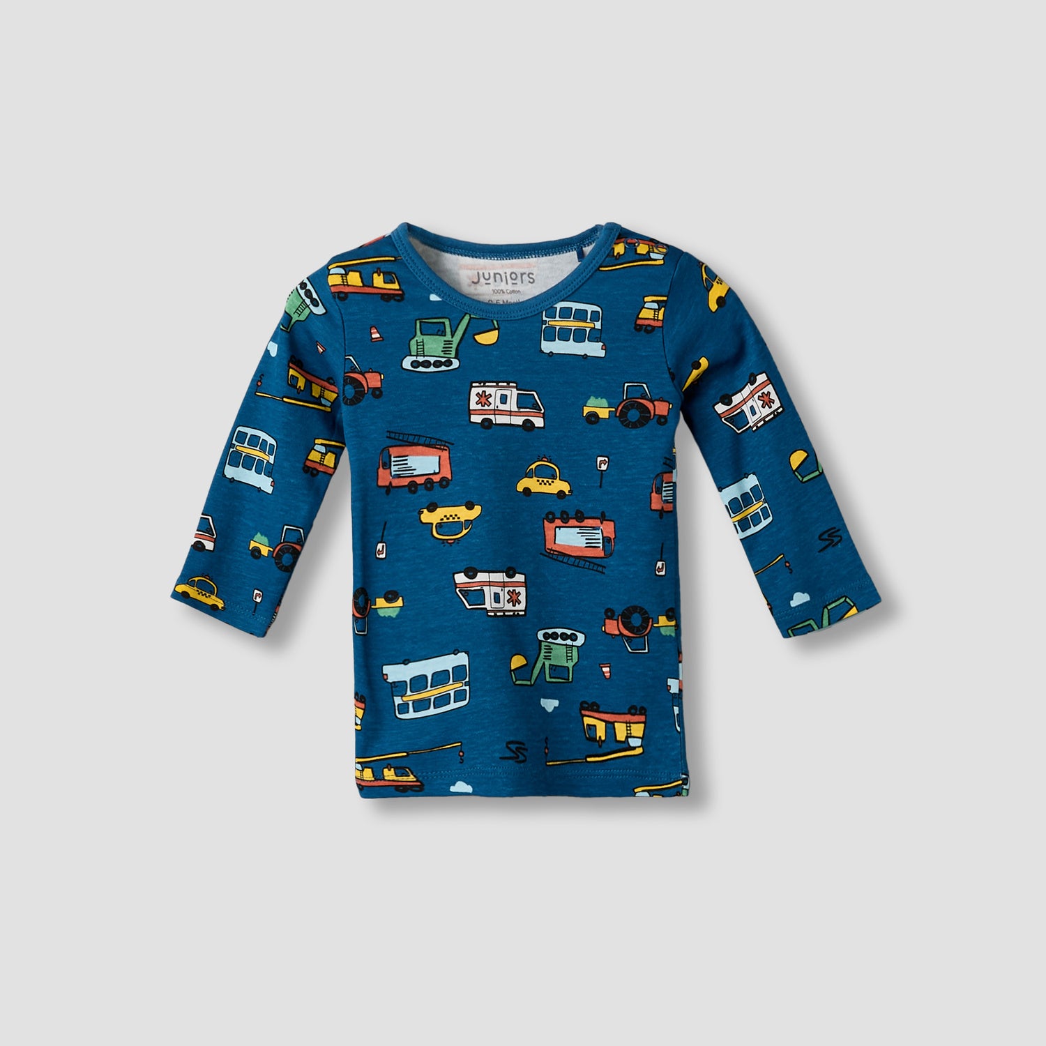 Juniors Cotton Round Neck Long Sleeve Pyjama Set with Vehicle Print