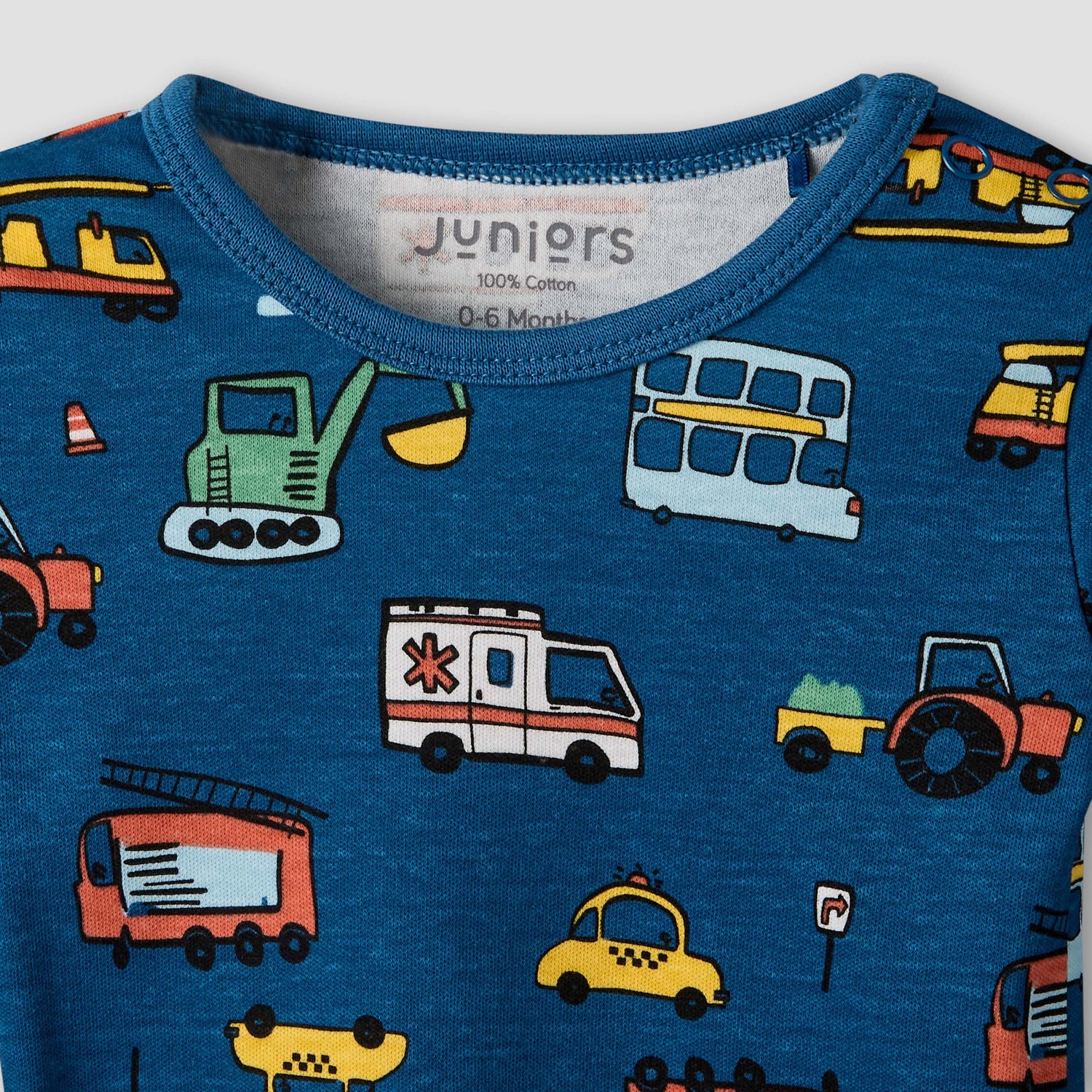 Juniors Cotton Round Neck Long Sleeve Pyjama Set with Vehicle Print