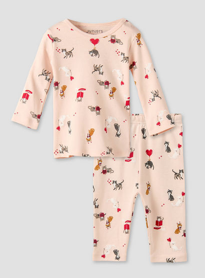 Juniors Cotton Round Neck Long Sleeve Pyjama Set with Cat Print-baby-girls-clothing-nightwear-pyjamasets-image-2