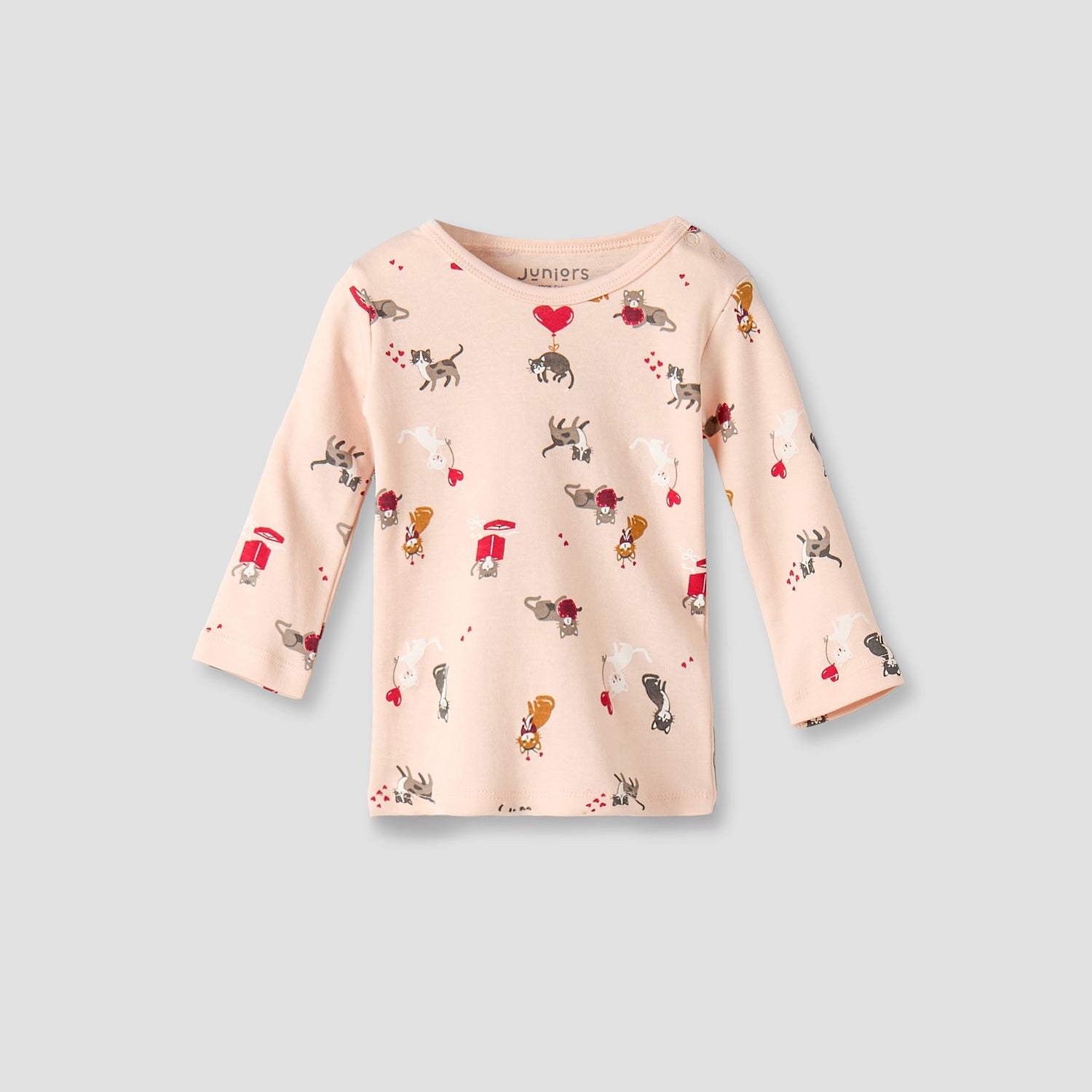Juniors Cotton Round Neck Long Sleeve Pyjama Set with Cat Print