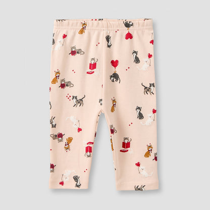 Juniors Cotton Round Neck Long Sleeve Pyjama Set with Cat Print