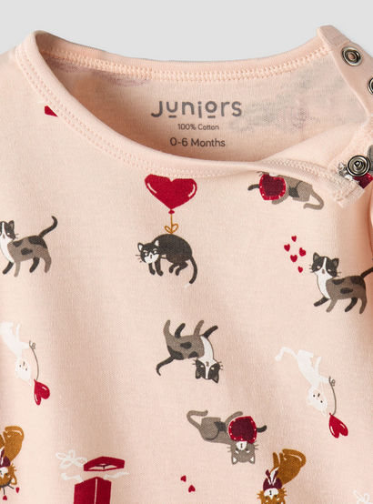 Juniors Cotton Round Neck Long Sleeve Pyjama Set with Cat Print-baby-girls-clothing-nightwear-pyjamasets-image-5