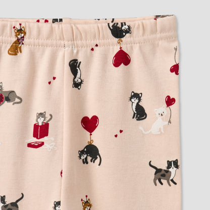 Juniors Cotton Round Neck Long Sleeve Pyjama Set with Cat Print