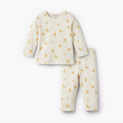 Juniors Cotton Round Neck Long Sleeves Pyjama Set with Duck Print - Yellow / 12-18 mths