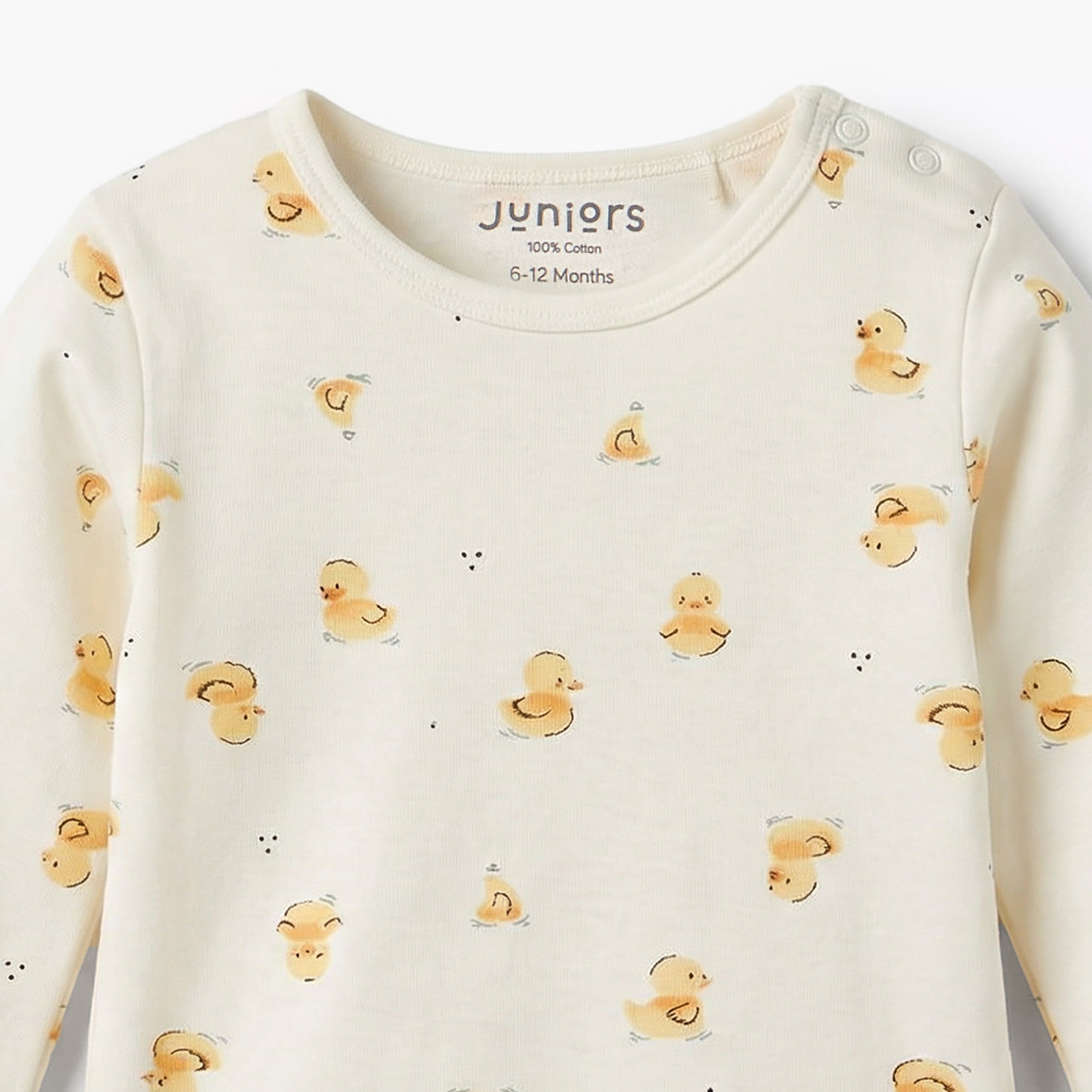 Juniors Cotton Round Neck Long Sleeves Pyjama Set with Duck Print
