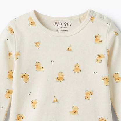 Juniors Cotton Round Neck Long Sleeves Pyjama Set with Duck Print