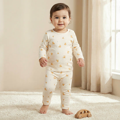 Juniors Cotton Round Neck Long Sleeves Pyjama Set with Duck Print