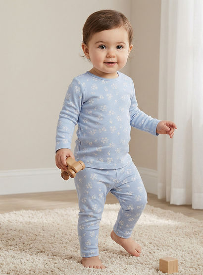 Juniors Cotton Round Neck Long Sleeve Pyjama Set with Floral Print-promo_babyshop_Buy3for79_UAE130126-image-1