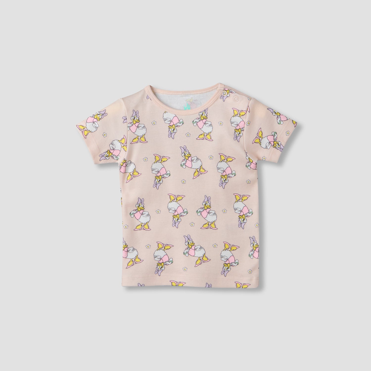 Disney Round Neck Short Sleeve T-shirt and Shorts Set with Daisy Duck Print