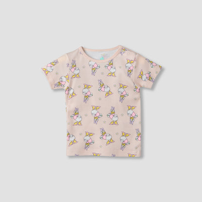 Disney Round Neck Short Sleeve T-shirt and Shorts Set with Daisy Duck Print