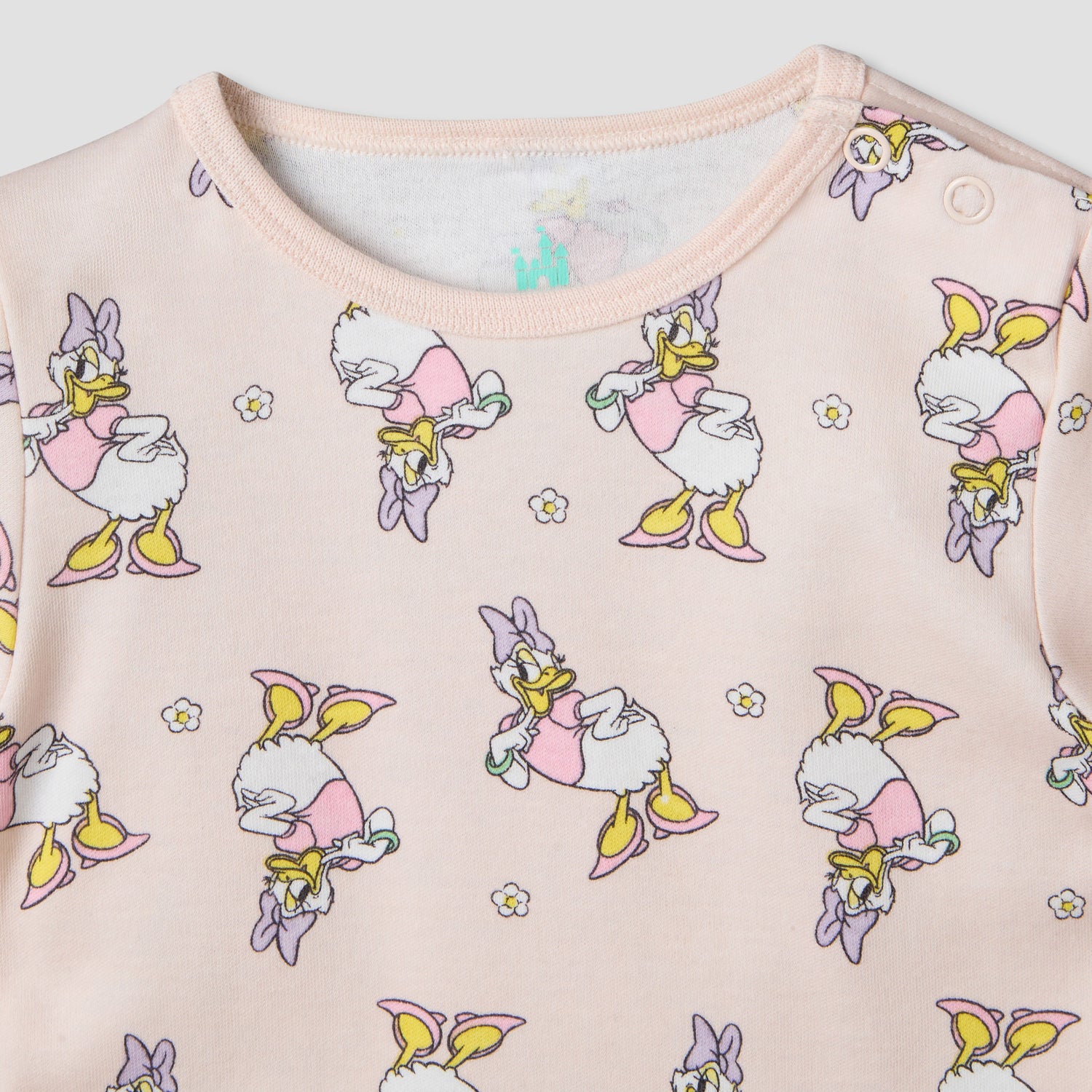 Disney Round Neck Short Sleeve T-shirt and Shorts Set with Daisy Duck Print