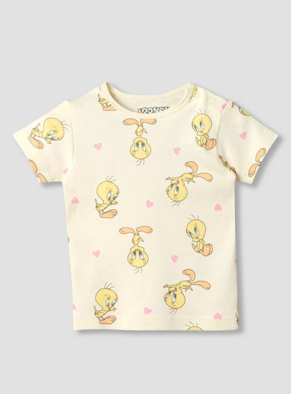 Warner Bros Round Neck Short Sleeve T-shirt and Shorts Set with Tweety Print-baby-girls-clothing-setsandcoords-image-3
