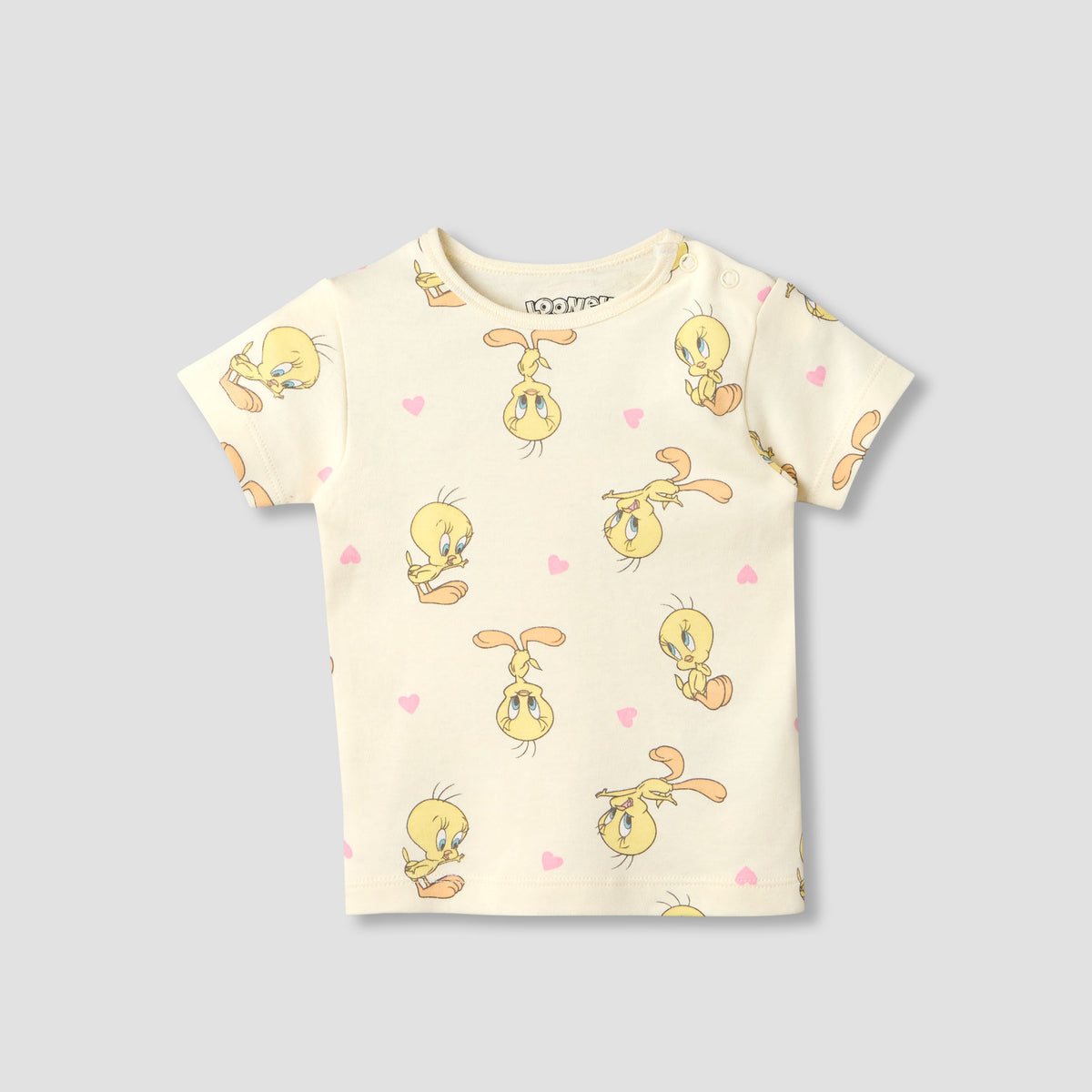 Warner Bros Round Neck Short Sleeve T-shirt and Shorts Set with Tweety Print