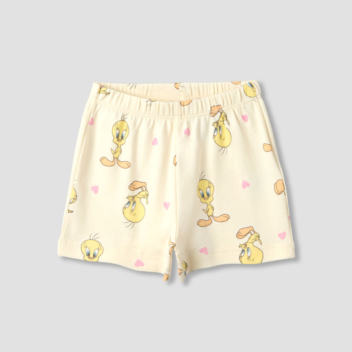 Warner Bros Round Neck Short Sleeve T-shirt and Shorts Set with Tweety Print