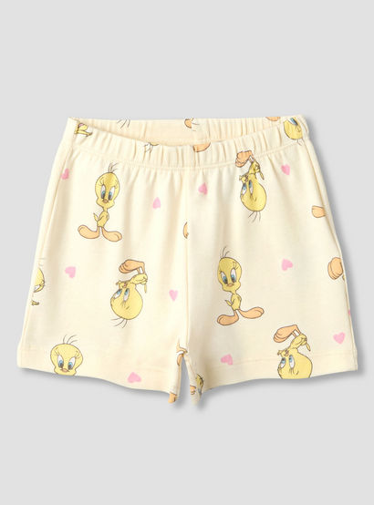 Warner Bros Round Neck Short Sleeve T-shirt and Shorts Set with Tweety Print-baby-girls-clothing-setsandcoords-image-4