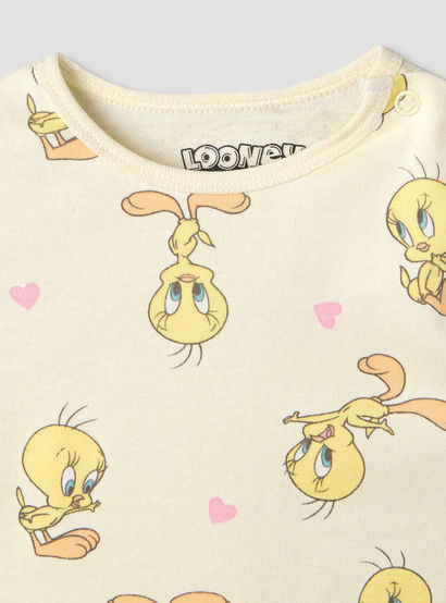Warner Bros Round Neck Short Sleeve T-shirt and Shorts Set with Tweety Print-baby-girls-clothing-setsandcoords-image-5