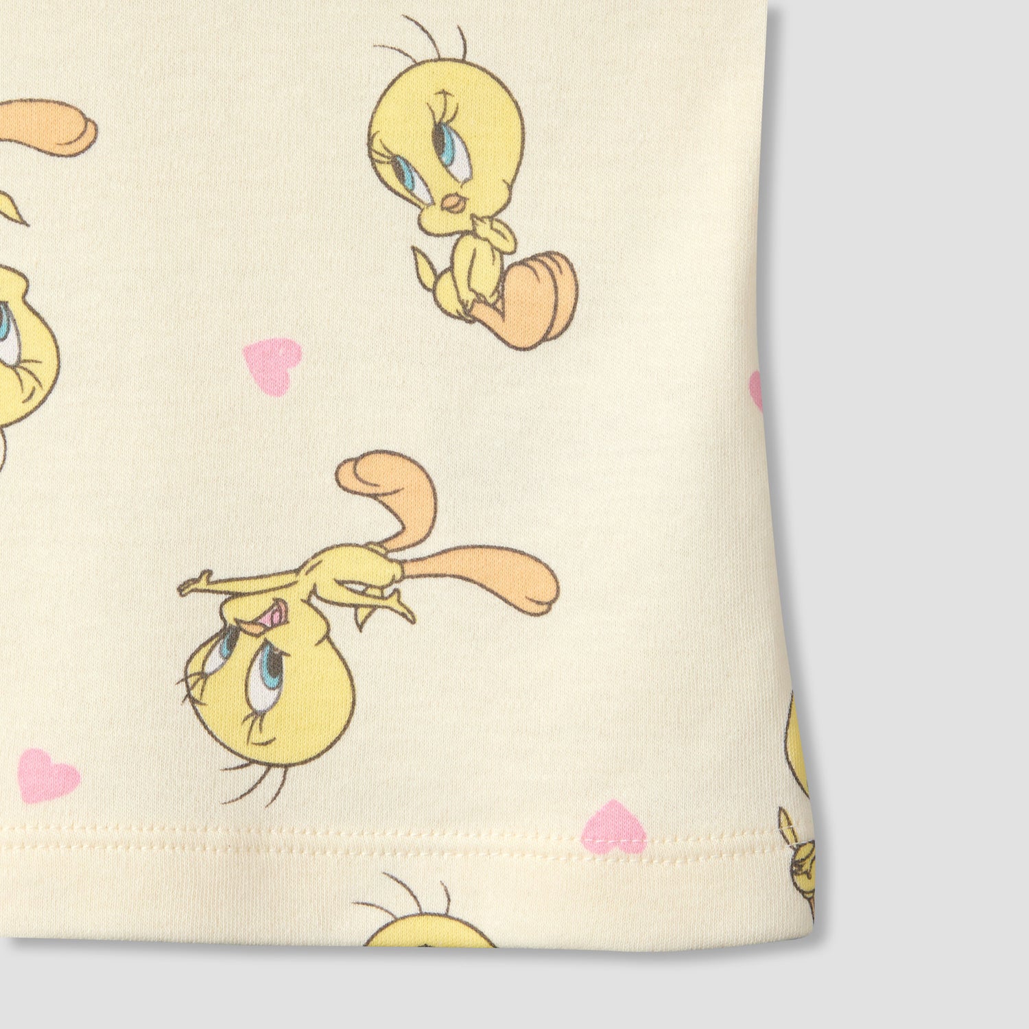 Disney Round Neck Short Sleeve T-shirt and Shorts Set with Tweety Print