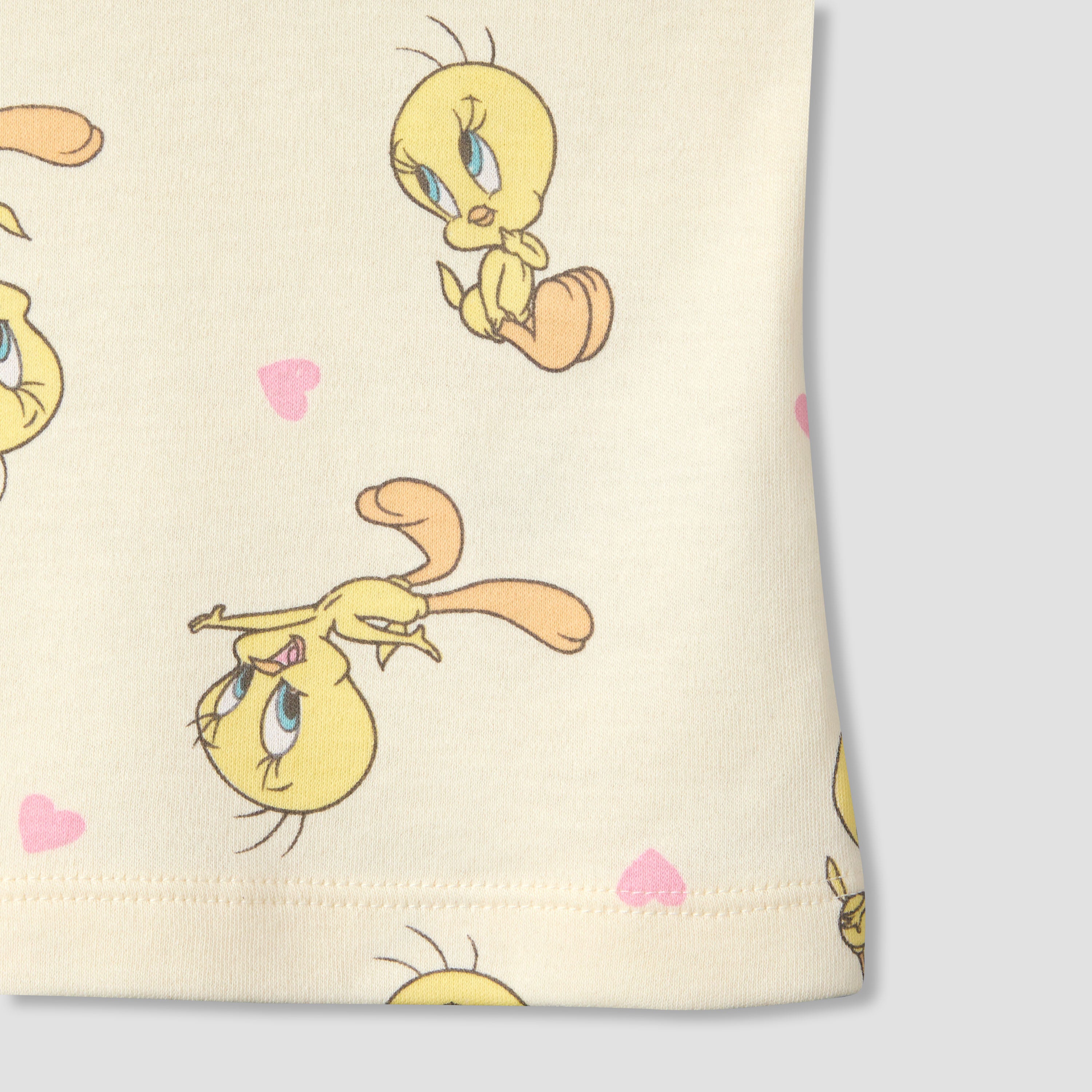 Disney Round Neck Short Sleeve T-shirt and Shorts Set with Tweety Print