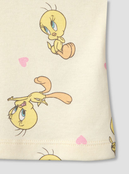Warner Bros Round Neck Short Sleeve T-shirt and Shorts Set with Tweety Print-baby-girls-clothing-setsandcoords-image-6