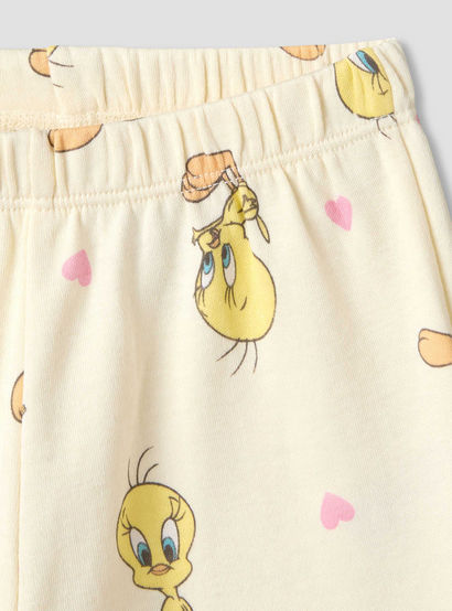 Warner Bros Round Neck Short Sleeve T-shirt and Shorts Set with Tweety Print-baby-girls-clothing-setsandcoords-image-7