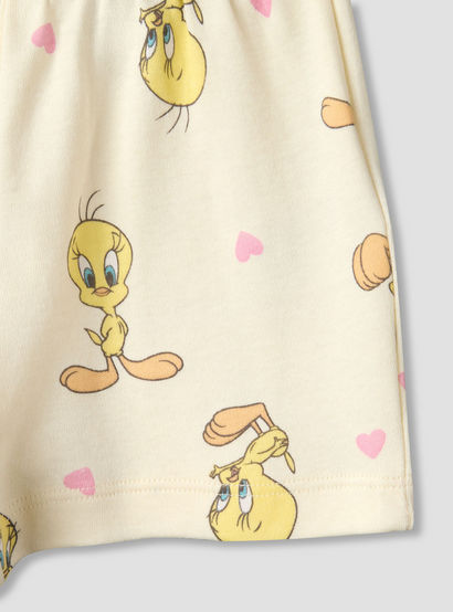 Warner Bros Round Neck Short Sleeve T-shirt and Shorts Set with Tweety Print-baby-girls-clothing-setsandcoords-image-8