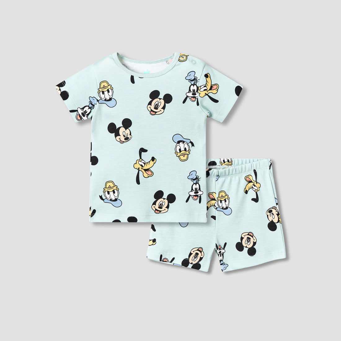 Disney Cotton Round Neck Short Sleeves T-shirt and Shorts Set with Mickey Mouse and Friends Print