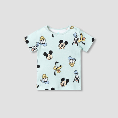 Disney Cotton Round Neck Short Sleeves T-shirt and Shorts Set with Mickey Mouse and Friends Print