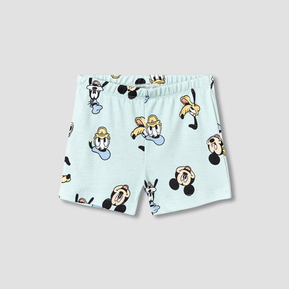 Disney Cotton Round Neck Short Sleeves T-shirt and Shorts Set with Mickey Mouse and Friends Print