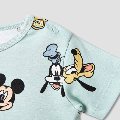 Disney Cotton Round Neck Short Sleeves T-shirt and Shorts Set with Mickey Mouse and Friends Print