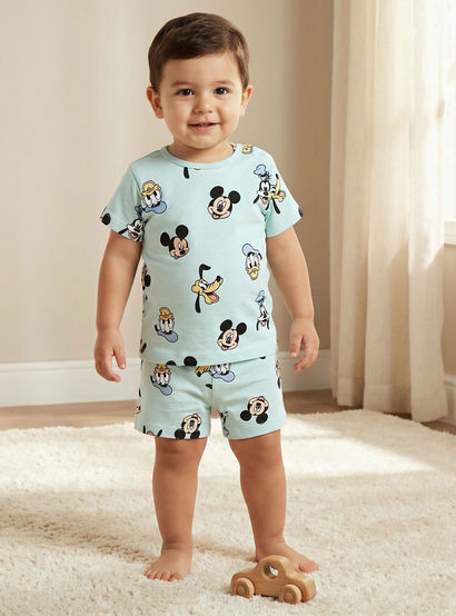 Disney Cotton Round Neck Short Sleeves T-shirt and Shorts Set with Mickey Mouse and Friends Print-baby-boys-clothing-setsandcoords-image-1