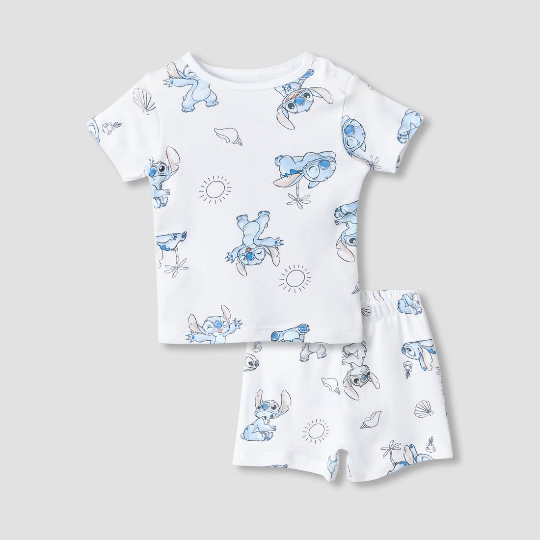 Disney Crew Neck Short Sleeves T-shirt and Shorts Set with Stitch Print
