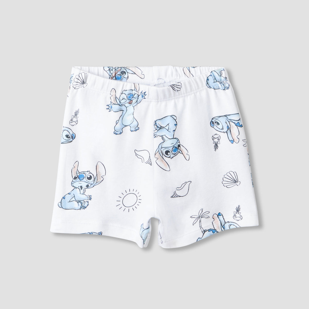 Disney Crew Neck Short Sleeves T-shirt and Shorts Set with Stitch Print