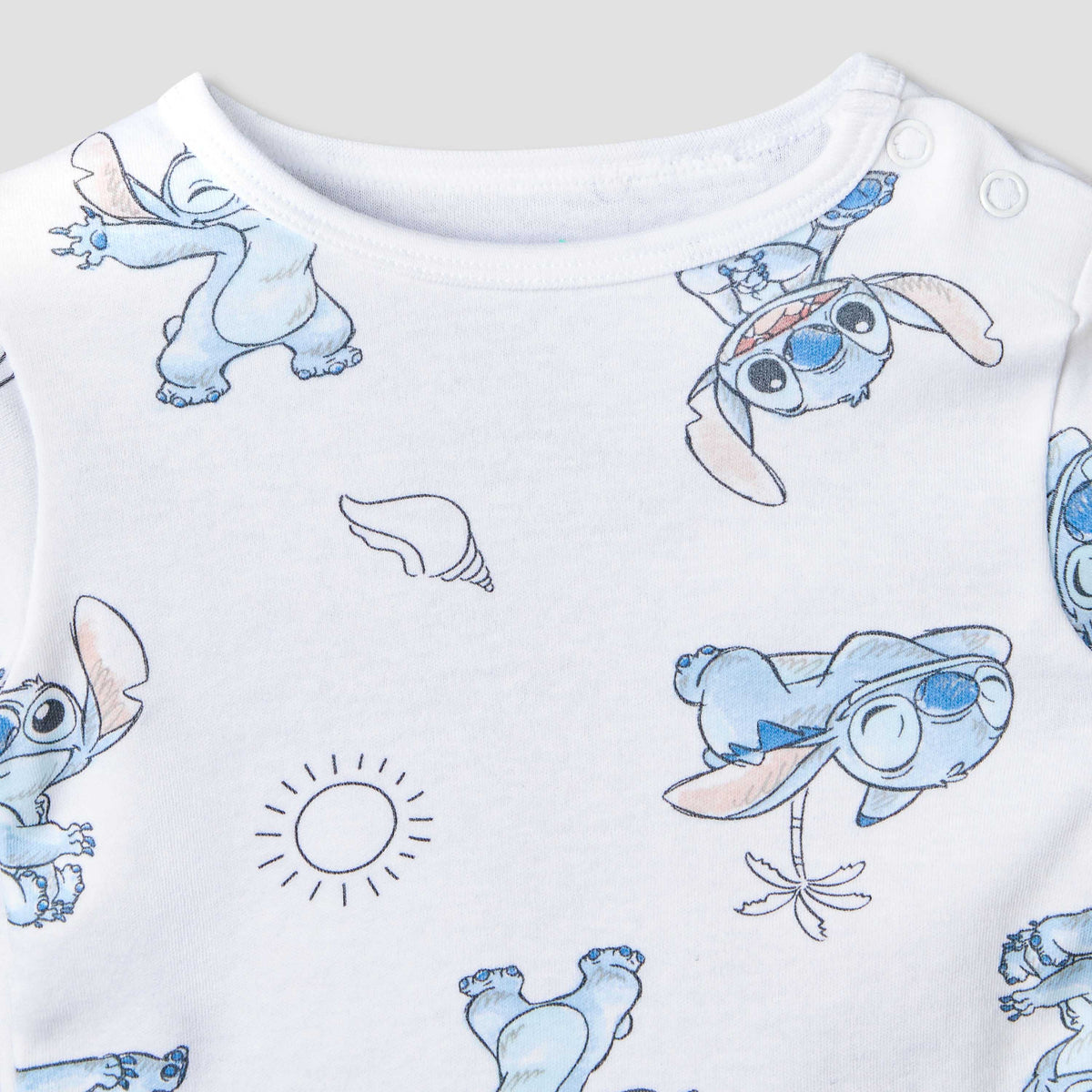 Disney Crew Neck Short Sleeves T-shirt and Shorts Set with Stitch Print