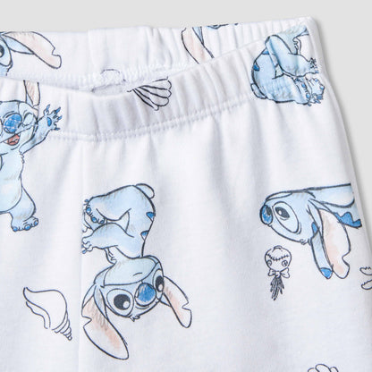 Disney Crew Neck Short Sleeves T-shirt and Shorts Set with Stitch Print