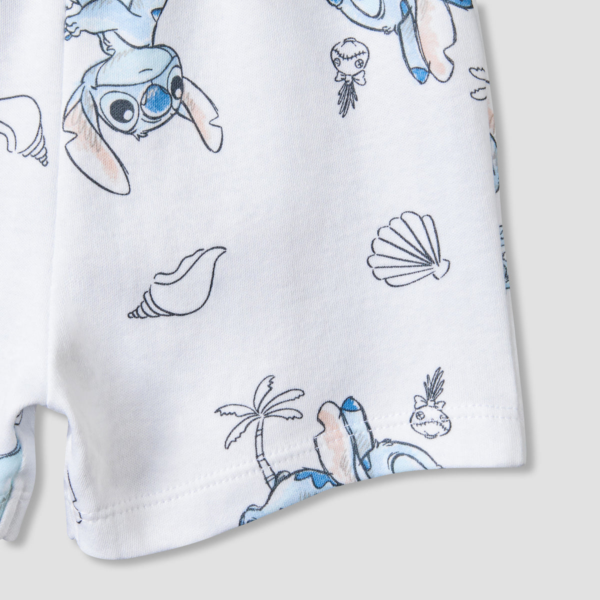Disney Crew Neck Short Sleeves T-shirt and Shorts Set with Stitch Print