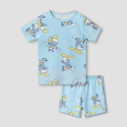 Disney Round Neck Short Sleeves T-shirt and Shorts Set with Donald Duck Print