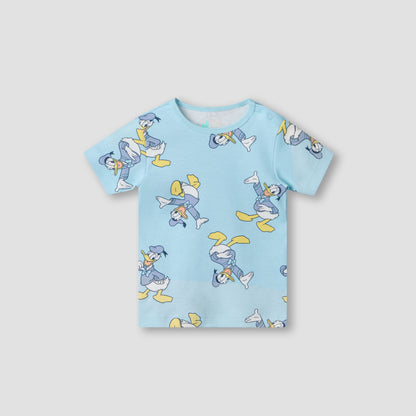 Disney Round Neck Short Sleeves T-shirt and Shorts Set with Donald Duck Print