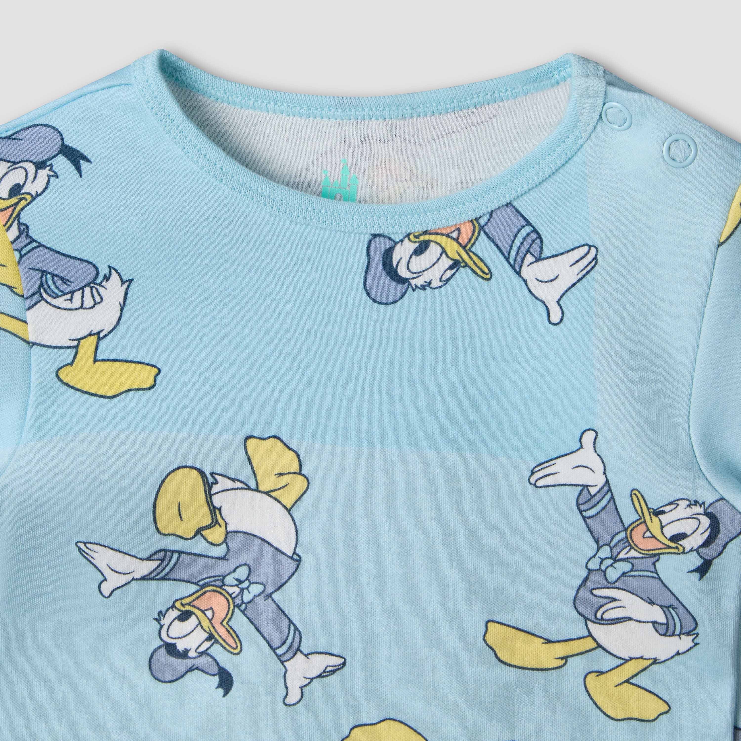 Disney Round Neck Short Sleeves T-shirt and Shorts Set with Donald Duck Print