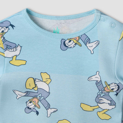 Disney Round Neck Short Sleeves T-shirt and Shorts Set with Donald Duck Print