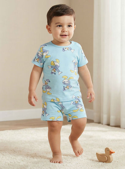 Disney Round Neck Short Sleeves T-shirt and Shorts Set with Donald Duck Print-baby-boys-clothing-setsandcoords-image-1