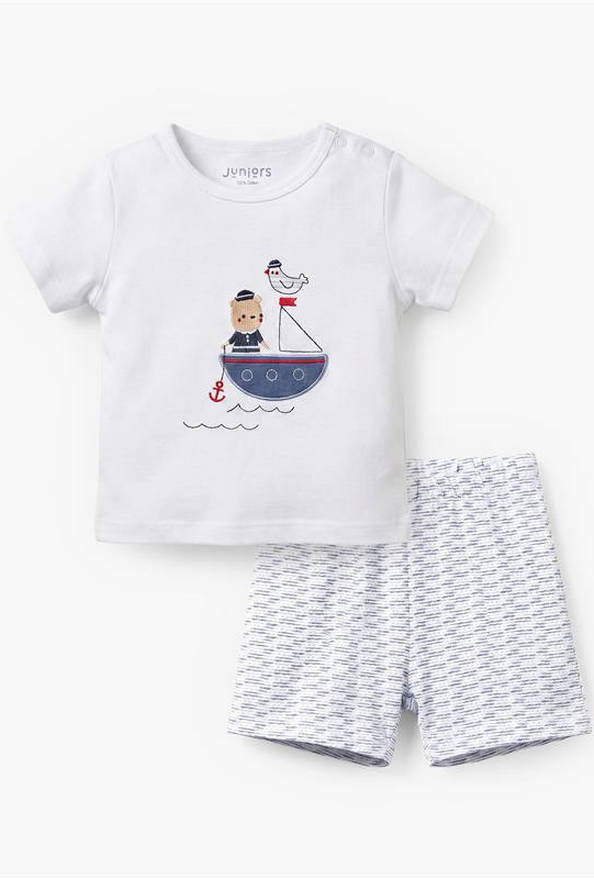 Juniors Crew Neck Short Sleeves T-shirt and Shorts Set with Nautical Embroidery