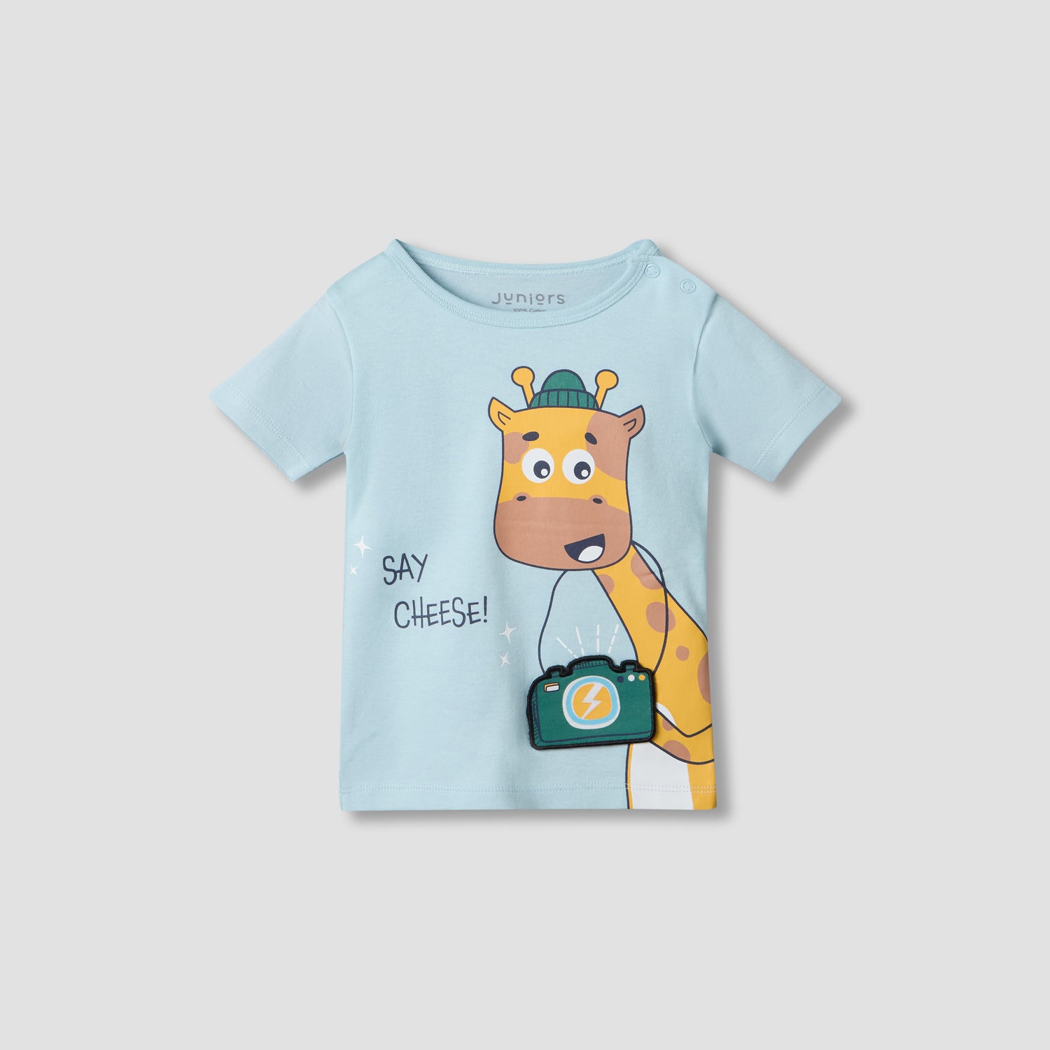 Juniors Round Neck Short Sleeves T-shirt and Shorts Set with Giraffe Print