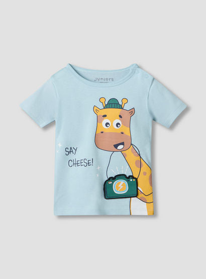 Juniors Round Neck Short Sleeves T-shirt and Shorts Set with Giraffe Print-baby-boys-clothing-setsandcoords-image-3