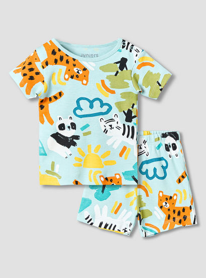 Juniors Cotton Round Neck Short Sleeves T-shirt and Shorts Set with Safari Print-baby-boys-clothing-setsandcoords-image-2