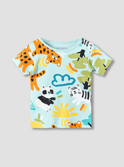 Juniors Cotton Round Neck Short Sleeves T-shirt and Shorts Set with Safari Print-baby-boys-clothing-setsandcoords-image-3