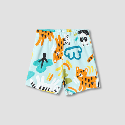 Juniors Cotton Round Neck Short Sleeves T-shirt and Shorts Set with Safari Print