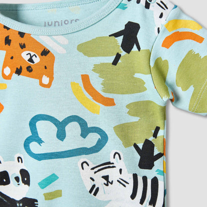 Juniors Cotton Round Neck Short Sleeves T-shirt and Shorts Set with Safari Print