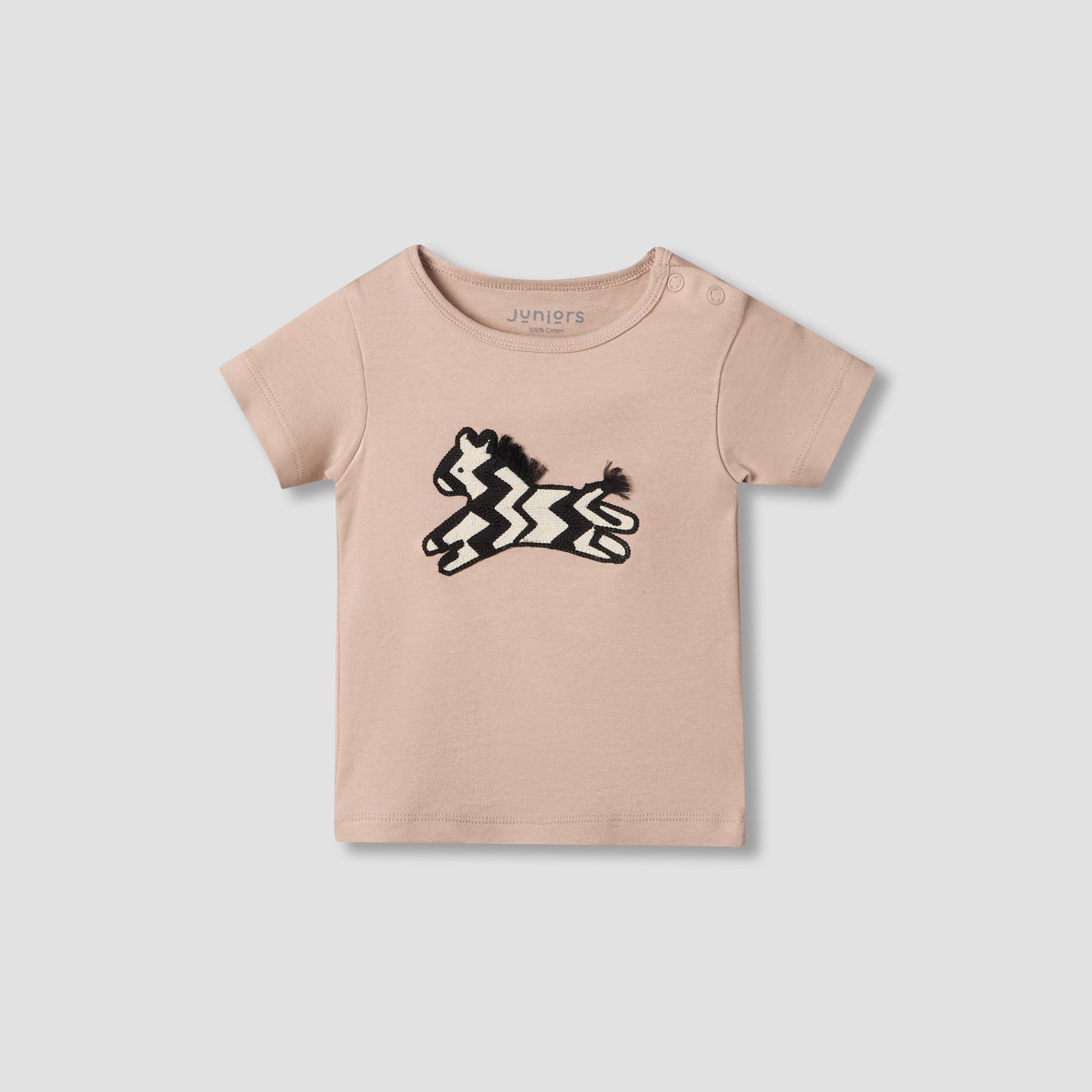 Juniors Round Neck Short Sleeve T-shirt and Shorts Set with Zebra Applique