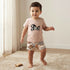 Juniors Round Neck Short Sleeve T-shirt and Shorts Set with Zebra Applique - Beige / 18-24 mths
