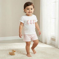 Juniors Crew Neck Short Sleeve T-shirt and Shorts Set with Duck Applique-undefined-image-1